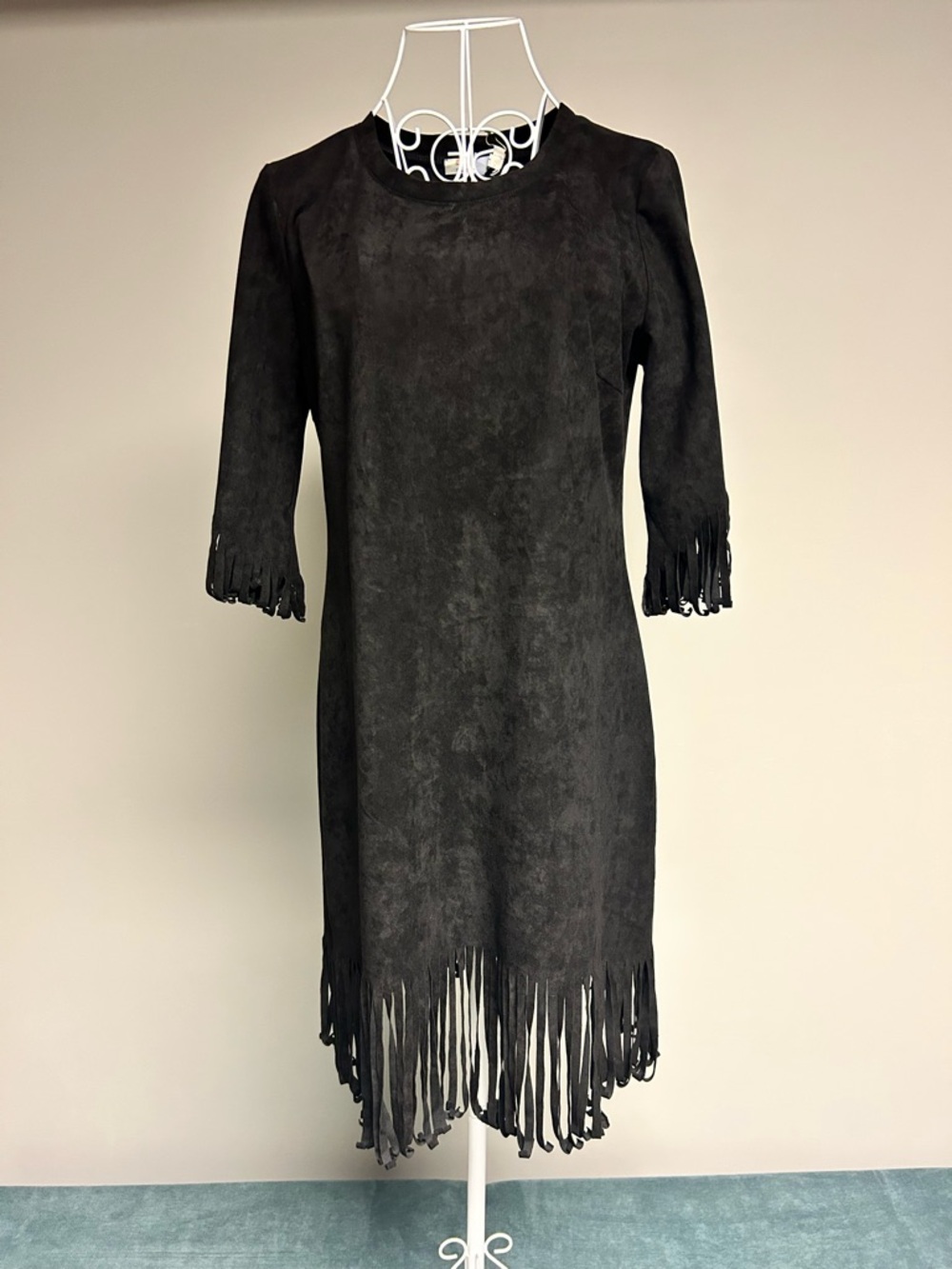 Aryeh Anthropologie Black Suede Fringe Festival Nashville Party Midi Dress